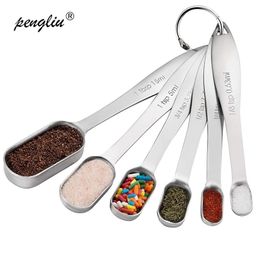 6 pcsset uring Spoons Stainless Steel Seasoning Coffee Tea With Scale Bakery Tool Kitchen Supplies Y200531