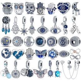 925 Sterling Silver Charms Colour Evil Eye Owl Hot Air Balloon Blue Bead Pendant Original Beads Fit Bracelet Jewellery Making Diy Gift