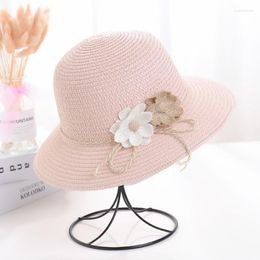 Wide Brim Hats Sun Hat Flower Foldable Headwear Sweat-absorbent Windproof Rope Straw For Outdoor Elob22