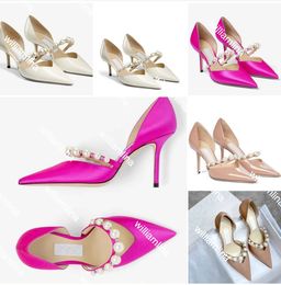 Top Luxury Brands Aurelie Women Sandals Shoes Patent Leather Pointed Toe Lady Sexy Summer Pumps Pearl Embellishment High Heels EU35-42
