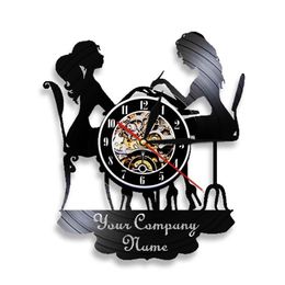 Spa Nail Custom Your Company Name Pole Vinyl Record Wall Clock Beauty Salon Shop Polish Fashion Decor Art Hanging Watch 220615