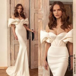 Graceful Mermaid Wedding Dresses Off The Shoulder Neckline Plus Size Bridal Gowns Sweep Train Satin Custom Made Vestido De Novia