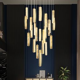 Led modern luxury chandelier lamps crystal staircase lamp chrome-plated golden staircases chandelier hotel villa living room interior
