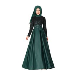 S-5XL Muslim Lace Splicing Women Big Swing Dress Without Headcarf For Arabia Dubai Large Size Islamic Vintage Abaya Clothing 1025