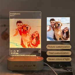 Customised Colourful Instagram Po 3D Night Light Personal 3D DIY Desk Lamp Home Decoration Kids Lover Gift with Text 220623