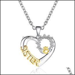 Pendant Necklaces Sister Womens Fashion Heart Hand Crown Letter Zircon Necklace Best Sisters Gifts Jewellery Carshop2006 Dr Carshop2006 Dhsnp
