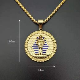 Pendant Necklaces Hip Hop Rock Gold Colour Stainless Steel Egyptian Pharaoh Round Pendants For Men Rapper JewerlyPendant