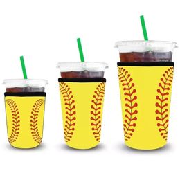 UPS Drinkware Handle Custom Softball Pattern Iced Coffee Cup Sleeves Anti-dirty Insulation Cold Keeping Reusable Hot and Colds Drinks Cups Sleeves