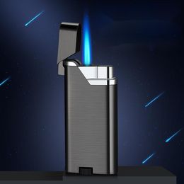 Metal inflatable Lighter Torch Open Cover Press Straight Blue Flame Windproof Lighter Ultra Thin Creative Personality Lighters