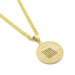Hip Hop Gold Egyptian Pyramid Pendant Charm Necklace Iced Out Gold Plated Stainless Steel Chain