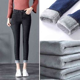 winter skinny jeans denim slim pencil pants warm velvet high waist jeans for Women Pant Stretch Denim Trousers woman Plus size 210412