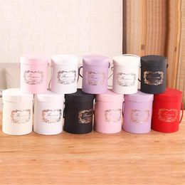 round hat boxes with lids NZ - Round Flower Box Floral Hat Boxes Paper Storage Bucket with Lid Wedding Candy Gifts Florist Bouquet Rose Packaging Bag252e