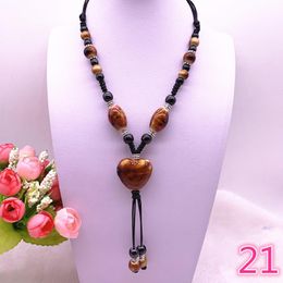 Colliers pendants mode bijoux ethnique traditionnels ornements faits à la main tisser la corde de cire en céramique perles de collier # 21