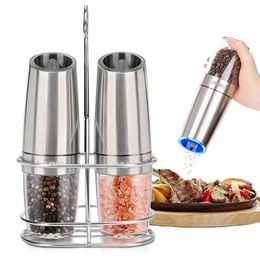 Electric Automatic Mill Pepper and Salt Grinder LED Light Peper Spice Grain Mills Porcelain Grinding Core Mill Kitchen Tools 220510