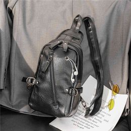 Multifunction Men Leather Chest Bag Waterproof Shoulder Bag Crossbody Bag for Man Traval Messenger Pack 220505