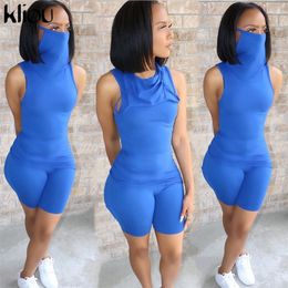 Kliou women sleeveless tank tops biker shorts set elastic fashion casual solid workout vacation streetwear matching set outfits LJ201117