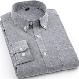 Oxford Mens Long-sleeved Shirts Casual White Red Blue Gray Green Navy Business Men Long Sleeve Slim Button Up 220322