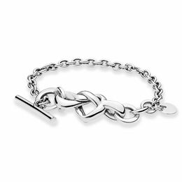 NEW Knotted Heart T-Bar Bracelet Authentic 925 Sterling Silver sign Womens Wedding love Jewellery with Original box for Pandora Chain Bracelets