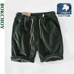 Summer Men s Cotton Corduroy Casual Shorts Khaki Multi pocket Lace Retro Workwear GA T102 220621