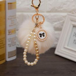 Keychains 2022 Pearl-created Decoration Imitation Fur Ball Novelty Trinket Keyring Holder For Women Bag&car Fred22