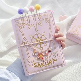 Cute Pink Sakura Anime Loose-leaf Diary Notebook Colorful Pages Spiral 6 Holes Binder Notebook Journals Planner Stationery Set 220401