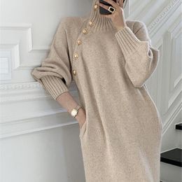 Basic Casual Dresses Casual Dresses Designer Black Knitwear Sweater Dress Women 2022 Pollover Thick Knitted Woman Korean Warm Winter Jumper Solid