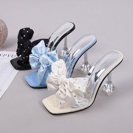 Dress Shoes Woman Sparkly Bow Heels Fashion Bling Transparent Pointed Toes Sandals Elegant Slingback Crystal Female Party PumpsDress