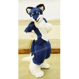 Halloween Blue Long Fur Husky Dog Mascot Costume High Quality Cartoon Character Outfits Suit Unisex Adults Outfit Christmas Carnival fancy dress