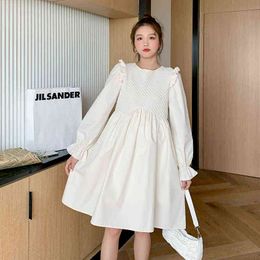 Spring Round Collar Long Sleeves Fairy Pregnant Woman Dress White Ruffles Maternity Party Dress Pregnancy Wedding Dresses J220628