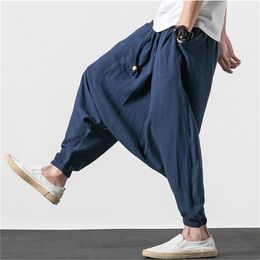 Men's Pants M 6XL 7XL Plus size men's cotton linen pants fashion Autumn long cross Summer hip hop Dance black gary white 220826