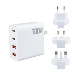 Cell Phone Chargers 100W GaN Charger Convertible Plug Folding Pin QC3.0 USB-A and Dual PD for Notebook or Mobile Phone High Power Fast Charge 230206