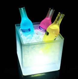 Transparent Ice Bucket LED Light Square Test Tube Wine Champagne Cocktail Barrel Durable Wine Cooler Beer Chiller 19*19*18.5cm