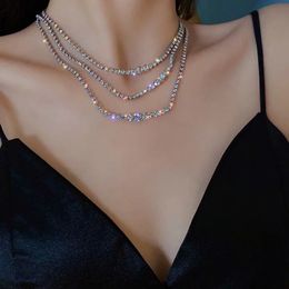 Fashion Shining Full Rhinestone Choker Necklaces For Women Geometric Simple Luxury Crystal Necklaces Statement Jewellery