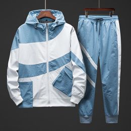 Men's Tracksuits 2022 Tracksuit Set Men Spring Autumn Sport Suit Hooded Sweatshirts+Pants Hip Hop Patchwork Two Piece For Sweatsuit Clothing