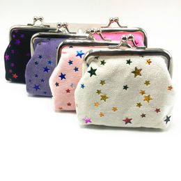 DHL100pcs Coin Purses Women Flannelette Hot Five-pointed Star Prints Hasp Small Wallet Mix Color