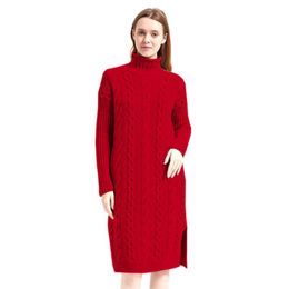 Women's Sweaters Winter Long Style Warm Wool Sweater Dress Thickened Pink Large Size Pullover Loose Casual Over The Knee SweaterWomen's