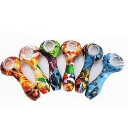 Silicone Hand Pipe 5 inch smoke Mini pipes 120mm with glass bowl water transfer printing