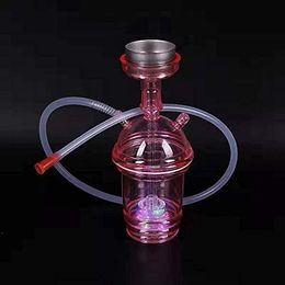 pink Mini Hookah Set with Portable Cup Design LED Lights Instant Charcoal roll blue