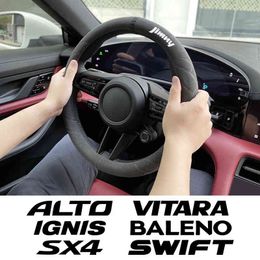 Car Suede Steering Wheel Cover For Suzuki Jimny Swift Grand Vitara Ignis Alto Baleno SX4 Samurai SCross Celerio car Accessories J220808