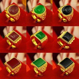 Wedding Rings Charmhouse Big Stone Huge For Men Pure Yellow Gold Color GP Finger Ring Free Size Bague Anel Male Engagement Jewelry Gift Edwi