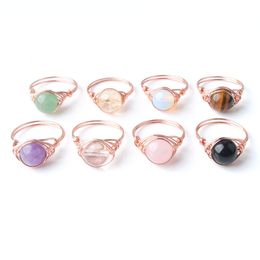 Rose Gold Colour Wire Wrap Quartz Round Bead Stone Crystal Ring for Women Jewellery 19mm Not Adjustable BO950