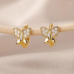 Hoop & Huggie Zircon Butterfly Earrings For Women Stainless Steel Crystal 2022 Trend Wedding Band Couple Aesthetic Jewerly FemmeHoop Kirs22