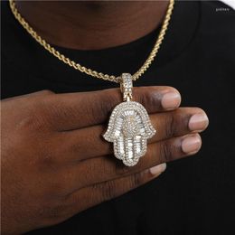 Chains Hamsa Hand Pendant Necklace Women Men Iced Out CZ Gold Colour Of Fatima Choker Islamic JewelryChains Godl22