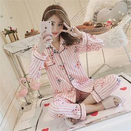 Fashion 2PCS Pajamas Sets for Women Lapel Long Sleeve Home Wear Ladies Mujer sweet Tops Pants ladies Nightgown Sleepwear suit Y200708