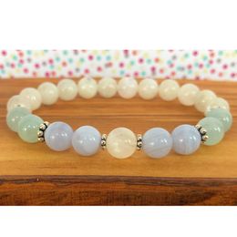 MG1443 Strand New Design Moonstone Women`s Bracelet Aquamarine Blue Lace Agate Feminine Energy Jewelry Throat Chakra Support