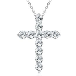 Chains 925 Silver Necklace 18 Inch Shiny Crystal Elegant Cross Pendant For Women High Quality Fashion Jewellery Christmas Gift