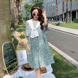 Korean Style Maternity Beautiful Dress Summer Ruffles Short Sleeves Sailor Collar Pregnant Woman Aline Dress Pregnancy Clothing J220628