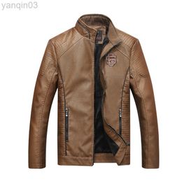 Joobox 2022 Winter Men Leather Jacket With Patch Zip-Up Biker Jacket With Faux Shearling Lining L220801