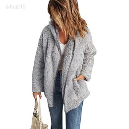 Women Hoodies Long Sleeves Solid Fuzzy Fleece Open Front Hooded Vests Jacket Jackets Outfit With Pocket L220725