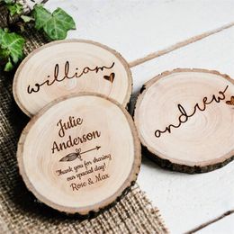 landRustic Wedding Table Decoration Custom Natural Slices Guest Name Place Settings Personalized Round Wood ers 220707